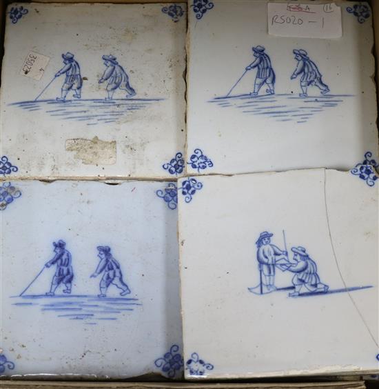 Sixteen assorted Delft blue and white tiles